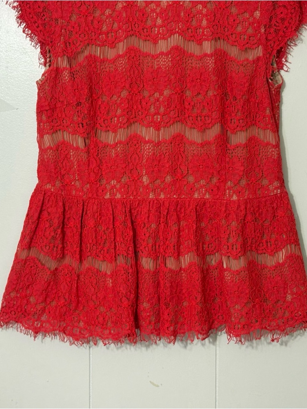 Maeve Anthropologie Katrine Lace Peplum Top Red Cap Sleeve Boho Size L - Picture 5 of 10